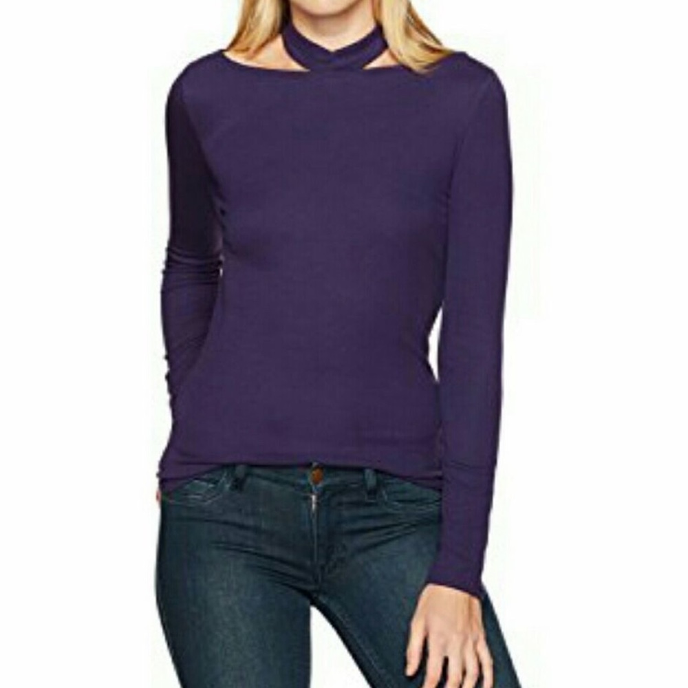 Guess Dyana ribbed choker purple top